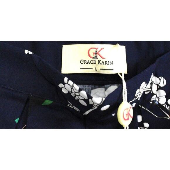 Grace Karin Peony Cherry Blossom Floral Skirt Vintage Style NWT Womens L Blue - Picture 3 of 4